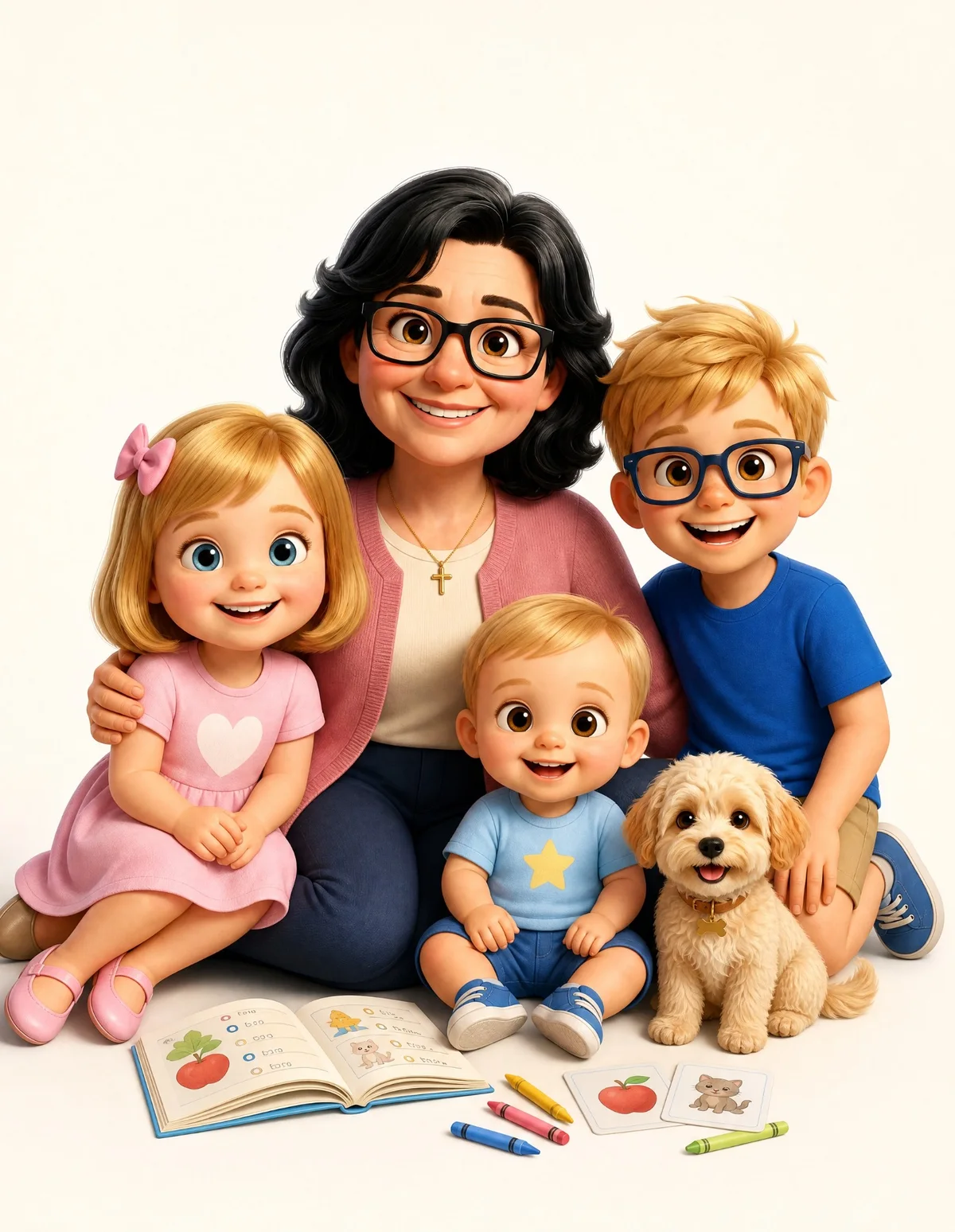 Grammy with Joey, Gracie, Baby Rafa and Huey learning together